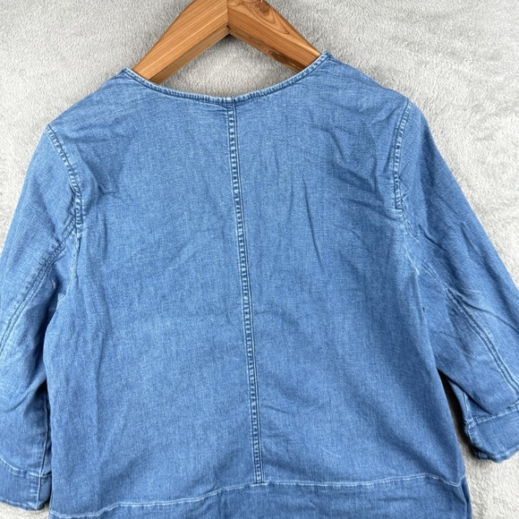 J. Jill Denim Dress Womens 16 Blue Jean V-Neck Cotton Stretch Pockets 3/4 Sleeve - Picture 3 of 11